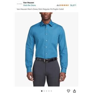 Van Heusen Men's Dress Shirt Fitted Collar Stretch Solid Turquoise Large NEW